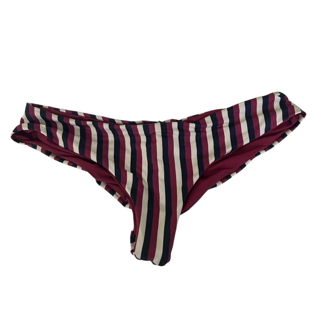 Bond-Eye Australia Striped Bikini Bottom Burgundy White Black Size 6 (US)